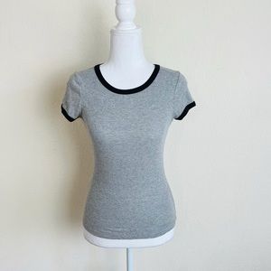 Fashion Nova Essentials Ribbed Grey Black Trim Basic Baseball Short Sleeve Top